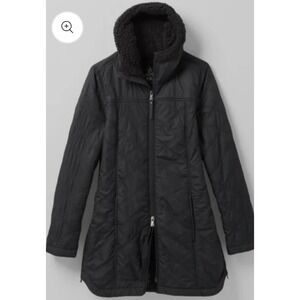PRANA "ESLA" HOODED FLEECE LINED PUFFER COAT~BLACK~Size Small Med Converts